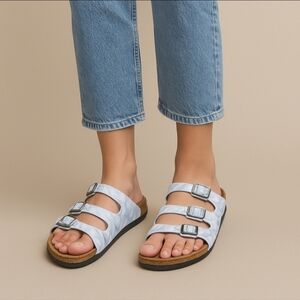 Papillio Birkenstock 3-Strap Sandals Floral Print Sz 37 6 Lilac Gray